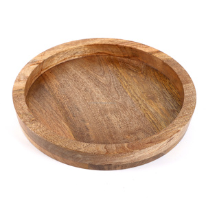 Plateau de service rond décoratif en bois d'acacia avec poignées, 12 pouces, pour la cuisine, la salle de bain, le salon, le rangement - Product Image 1