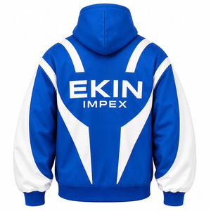 เสื้อฮู้ดซิปผ้าฟลีซสีน้ำเงินขาว พรีเมียม 100% ผ้าฝ้าย |   เสื้อฮู้ดดี้สตรีทแวร์แบบยูนิเซ็กซ์พร้อมหน้ากากซ่อนในตัว - Product Image 2