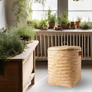 Cesta de lavandería de bambú natural minimalista con tapa, organizador fácil para el hogar y el restaurante, decoración de almacenamiento ordenada y ordenada - Product Image 4