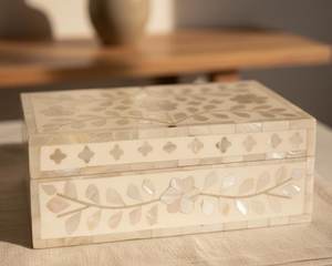 Mother of Pearl Inlay Jewelry <b>Box</b> | White <b>Floral</b> Keepsake, Velvet Lined <b>Storage</b> jewelry organizer Eco friendly jewelry <b>storage</b> - Product Image 2