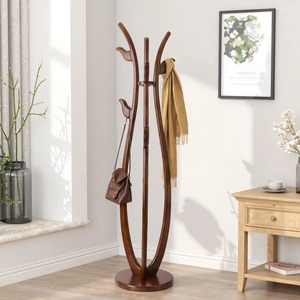 Perchero minimalista de madera con ganchos en forma de U, tipo de pie, para almacenamiento en la entrada, base redonda - Product Image 6