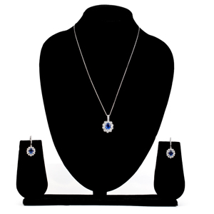 Collier pendentif classique en or massif 18 carats avec saphir, diamant taille brillant rond, design halo floral, ensemble de bijoux de mariage pour femme - Product Image 2