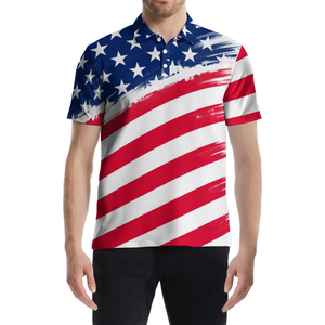 Polo de golf pour homme à manches courtes, imprimé drapeau américain, séchage rapide, en polyester tricoté, coupe classique - Product Image 5