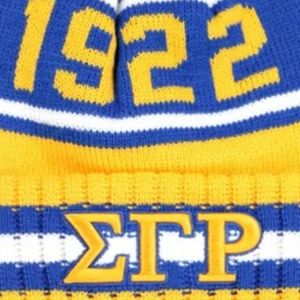 Gorro de Invierno Personalizado de la Hermandad Sigma Gamma Rho, Dorado y Azul, con Letras Griegas Bordadas de 1922, con Pompón, Tejido, Cálido y con Borde - Product Image 5