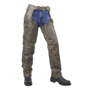 Guêtres en cuir marron vieilli pour homme, style cowboy western, réglables, protection pour les jambes - Product Image 1