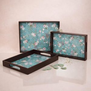 Wooden Serving <b>Tray</b> Set of 2 with Handles Square Decorative <b>Tray</b> Waterproof Tea Coffee <b>Snack</b> <b>Tray</b> Available for Restaurant Usage - Product Image 6