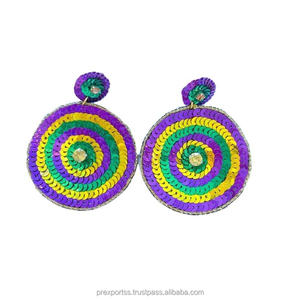 Pendientes de Aro Estilo Bohemio de Mardi Gras, Hechos a Mano con Cuentas de Semillas, Accesorio de Disfraz para Fiesta de Carnaval para Mujeres y Niñas - Product Image 3