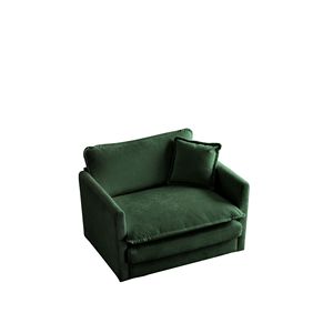 Comoda Poltrona Singola in Tessuto Ciniglia Verde, Sedia Imbottita Profonda per Soggiorno con 1 Cuscino Decorativo - Product Image 3