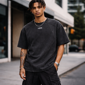 เสื้อยืดผู้ชายทันสมัยเสื้อยืดผ้าฝ้ายลายล้างกรดไซส์ใหญ่พิเศษเสื้อสำหรับผู้ชายเสื้อยืดแบบเย็บติด - Product Image 1