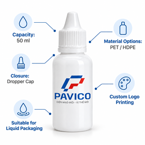 Flacon compte-gouttes en plastique PET HDPE de 50 ml avec bouchon à embout de précision pour l'emballage de médicaments liquides homéopathiques, fabricant au Vietnam - Product Image 4