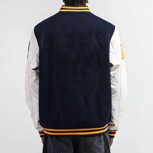 Veste universitaire marine et blanche pour homme avec bordure orange, col rabattu, style preppy, vêtement d'automne - Product Image 4