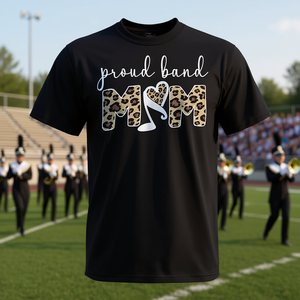 T-shirt con stampa leopardata Proud Band Mom, stampa digitale a maniche corte con scollo rotondo per genitori di banda musicale - Product Image 3