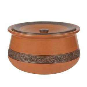 Pot en terre cuite artisanal, décoré de motifs complexes, avec couvercle (marron, 2 litres) |   Clay Dahi Handi |   Pot de cuisson et de service - Product Image 2
