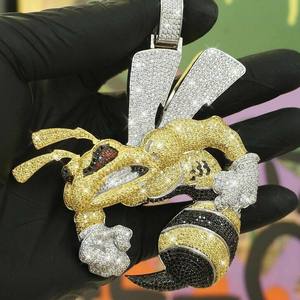 Custom Honey <b>Bee</b> Moissanite Charm Pendant Rhodium Plated Round Brilliant Cut Cartoon Themed Hiphop Luxury Jewelry <b>Gift</b> - Product Image 3