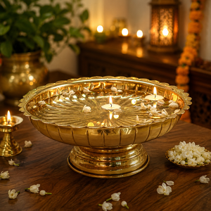 Elegant <b>Floating</b> Tea Light Holder Urli Bowl Universal Art Creation UAC1022 Metal Handmade Lid Home Temple/Pooja Decor <b>Candles</b> - Product Image 4