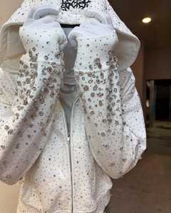 Sweat à capuche zippé pour homme 100 % coton avec strass, personnalisable, haute qualité, streetwear d'hiver, prix de gros - Product Image 2