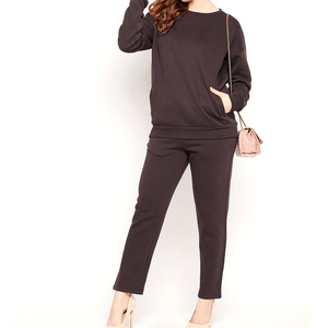<b>Top</b> Quality Women's 2 Piece Knitted Sweatsuit Set Crew Neck <b>Long</b> <b>Sleeve</b> Solid Color Loose Fit Jogger Pants Casual Loungewear OEM - Product Image 4