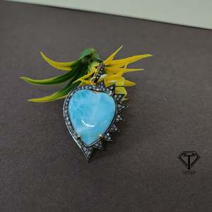 จี้รูปหัวใจประดับเพชรและเทอร์ควอยซ์ทองคำ 10k - Product Image 1