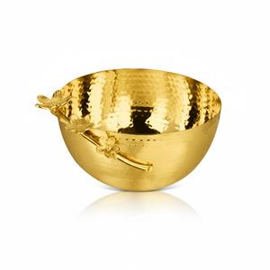 Tazón de servir redondo de metal martillado dorado de lujo, tazón decorativo con acabado dorado para decoración del hogar, vajilla ecológica en oferta. - Product Image 1