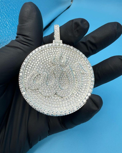 Pendentif Allah entièrement serti de pierres, en argent sterling 925, moissanite ronde, breloque religieuse unisexe, bijoux hip-hop - Product Image 6