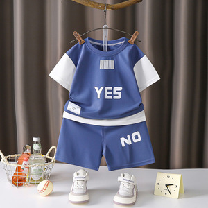 Cool Whales <strong>Boys'</strong> Girls' Summer Suit Home Clothes Breathable Comfortable Two-piece Colorblock Cartoon Letters Western-style - Product Image 3