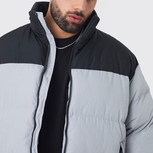 Blouson matelassé homme color block, col montant, fermeture éclair, épais, hiver, décontracté, coupe-vent, rembourrage polyester, coupe ample - Product Image 4