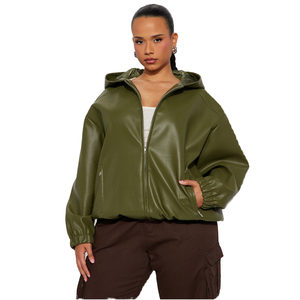 Chaqueta de Motocicleta de Cuero para Mujer, Estilo Moderno, al por Mayor, Resistente al Viento, Impermeable, Transpirable, Tejido de Punto, Tinte Liso, Ideal para Invierno - Product Image 1