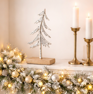 Nordic Style Hammered Aluminum Xmas <b>Tree</b> Ornament With Sustainable Wood Base Elegant Silver Holiday Centerpiece For Mantel Table - Product Image 4