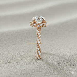 Bague de fiançailles avec halo de diamants pavés torsadés - Product Image 2