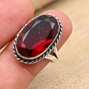 Bague en pierre précieuse grenat rouge, argent sterling 925, bijoux faits à la main, cadeau d'anniversaire unique pour femmes - Product Image 3