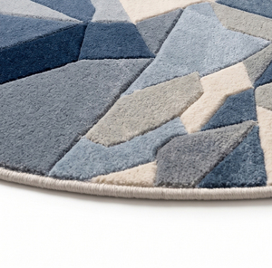 Tapis en laine rectangulaire bleu-gris à motif géométrique abstrait, motif de fragment de cristal facetté, antidérapant, écologique, tufté à la main pour un style moderne - Product Image 5