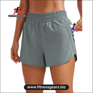 กางเกงวิ่งขาสั้นเอวกลางสำหรับผู้หญิง JUST FITNESS GEARS ผ้าโพลีเอสเตอร์แห้งเร็ว ซับในตาข่าย 3 นิ้ว ทรงดอลฟิน มีซิป เหมาะสำหรับออกกำลังกาย - Product Image 1