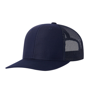 Casquettes de camionneur 5 panneaux en gros, nouvelle visière incurvée, bleu foncé, panneau avant en maille vierge, 100 % coton, unisexe, pour activités de plein air et voyages - Product Image 3