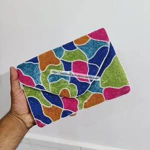 Handmade Beaded Floral Clutch Purse with Detachable Chain Lightweight Rectangular Embroidery for Wedding/Evening Events - Product Image 5