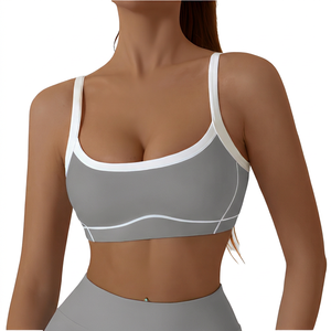 Soutien-gorge de sport rose pour femme, col contrastant, maintien moyen, pour yoga et entraînement, vêtements de sport - Product Image 4
