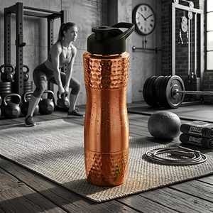 <b>Copper</b> Water <b>Bottle</b> Hammered 1L Hinged Cap Bpa Free Gym Use Classic Design Anti-corrosion Boiling Safe - Product Image 1