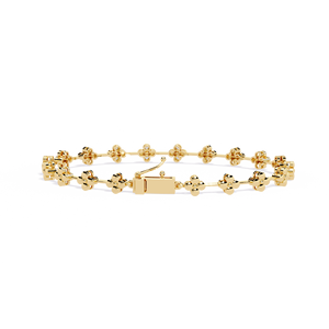 Elegante Brazalete de Oro Amarillo de 14K para Mujer con Diseño Étnico Floral y Diamantes, con Motivos de Flores de Cuatro Pétalos Hechos a Mano - Product Image 2