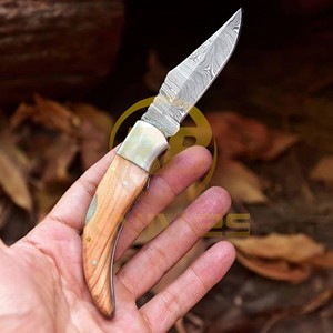 Couteau de poche pliant en acier Damas de qualité supérieure avec manche en bois naturel |   Couteau de chasse et de camping en plein air EDC en gros - Product Image 3