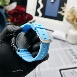 Iced out Analog Digital <b>Watch</b> Blue <b>Rubber</b> Band Moissanite Diamond Bezel Silver Case Women's Hip Hop <b>Watch</b> - Product Image 5