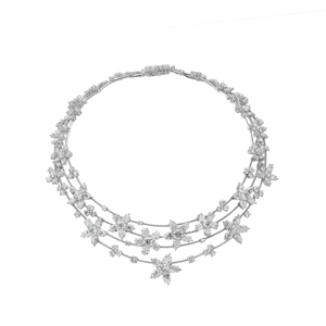 Luxury Flower Diamond <b>Choker</b> Necklace Women's 925 <b>Silver</b> Rhodium Plated Round Brilliant Cut Wedding Jewelry - Product Image 1