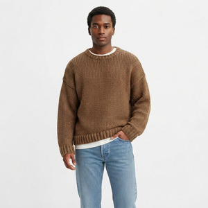 Pull tricoté d'hiver pour homme avec logo personnalisé, à manches longues, coupe ample, style décontracté, épaules tombantes - Product Image 1