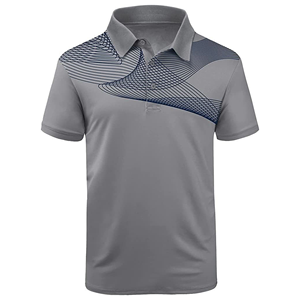 Polo pour homme gris à imprimé géométrique, manches courtes, tricoté, respirant, design décontracté - Product Image 1
