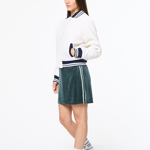 <b>Women</b> Varsity <b>Jacket</b> White <b>Navy</b> Contrast Trim Full Sleeve Turn-down Collar Single Breasted Woven Polyester Autumn Wear - Product Image 2