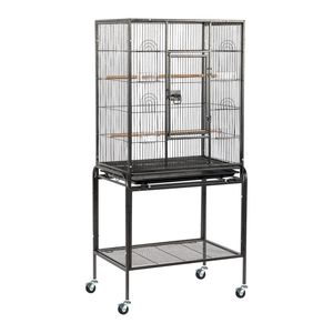 Gabbia XL per Allevamento Pappagalli con Supporto su Ruote e Ripiano Portaoggetti per Agaporni, Calopsittici e Parrocchetti - Nera - Product Image 1
