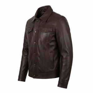 Custom Men's Genuine Leather Motorcycle <b>Jacket</b> Washed Autumn Waterproof Thick <b>Smart</b> Casual Front Logo Eco Friendly Outdoor Wear - Product Image 1
