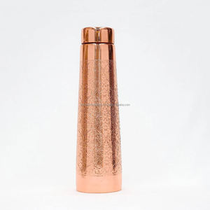 Tall Copper Water <b>Bottle</b> with Floral Etching Design Shinny Mirror Finish & <b>Plastic</b> Lid Pure Copper <b>Bottle</b> for Health Benefits - Product Image 3