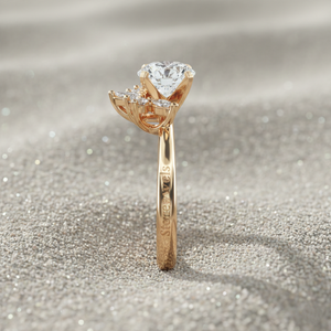 Anillo de compromiso Stonewels con diamante cultivado en laboratorio, medio halo, diamante central tallado, piedras de acento marquesa, oro de 14K, estilo vintage - Product Image 5