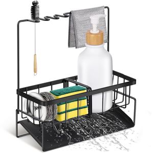 Organisateur d'évier de cuisine en fer avec trous de drainage pour un séchage rapide des éponges, des brosses et des accessoires de nettoyage - Product Image 4