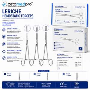 Pinzas Hemostáticas LERICHE con Mordazas Serradas de 6 pulgadas (15.2 cm), Delicadas, Rectas o Curvas, con 1x2 Dientes, ZETOMEDPRO - Product Image 5