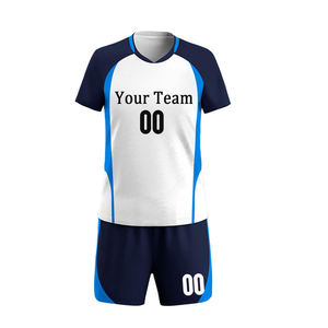 Custom Sublimated 100% Polyester <b>Volleyball</b> Jersey <b>Set</b> Eco-Friendly White Navy Blue V-Neck Sleeveless Moisture Wicking Unisex - Product Image 4